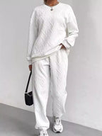 Texture Round Neck Top and Pants Set