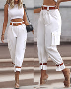 Women's Wide Leg Contrast Belt Trousers – Elevated Workwear Pants