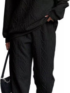 Texture Round Neck Top and Pants Set
