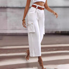 Women's Wide Leg Contrast Belt Trousers – Elevated Workwear Pants