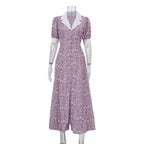 Elegant Floral Dress Summer Polo Collar Short Sleeve High Waist Print A line Dress for Women