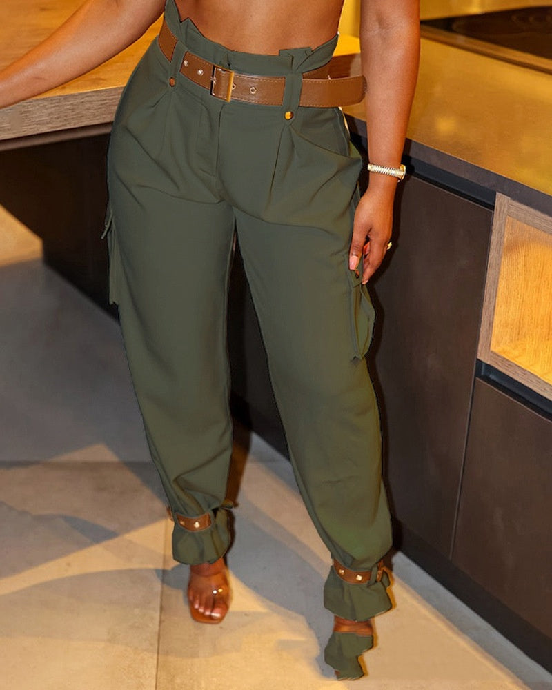 Women's Wide Leg Contrast Belt Trousers – Elevated Workwear Pants