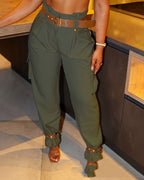 Women's Wide Leg Contrast Belt Trousers – Elevated Workwear Pants