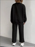Texture Round Neck Top and Pants Set