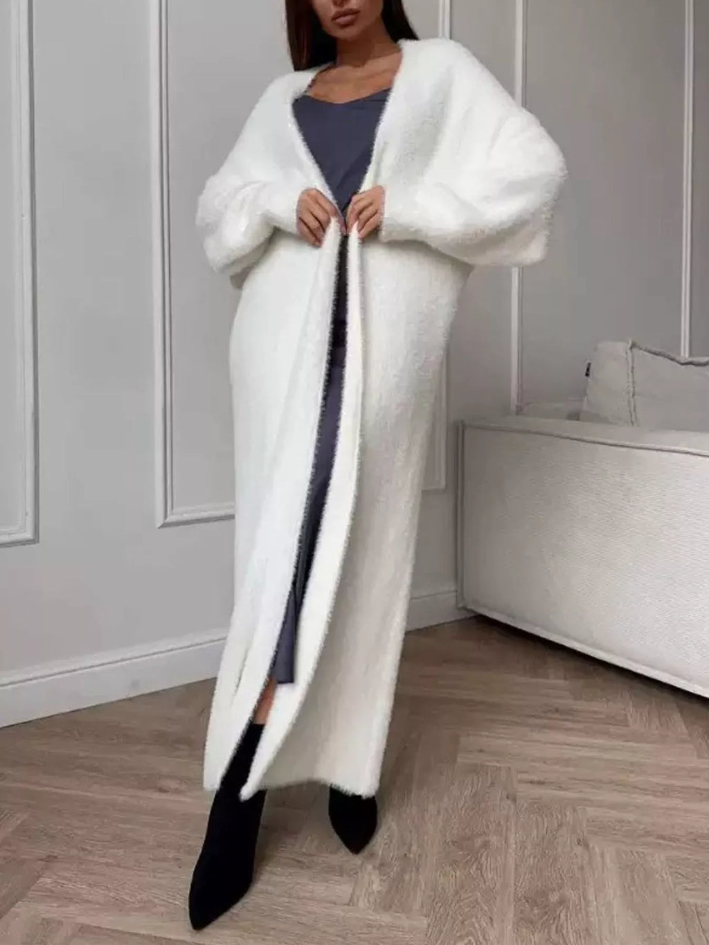 Fuzzy Open Front Longline Cardigan