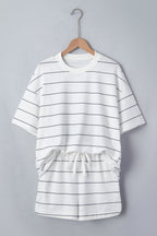 Stripe Short Sleeve Tee & Drawstring Shorts Set