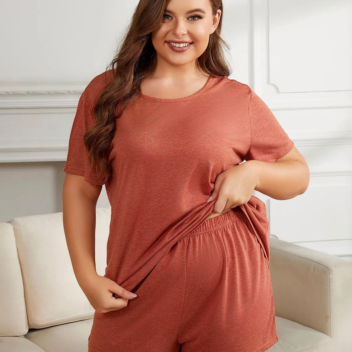 Round Neck Short Sleeve Two-Piece Loungewear Set