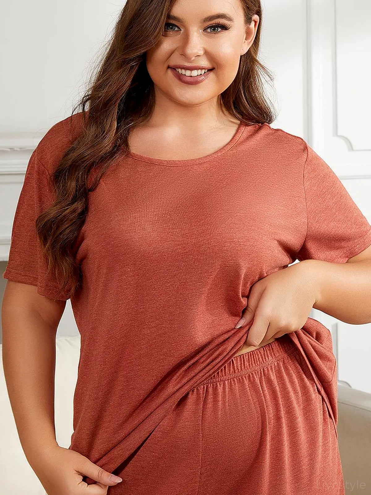 Round Neck Short Sleeve Two-Piece Loungewear Set