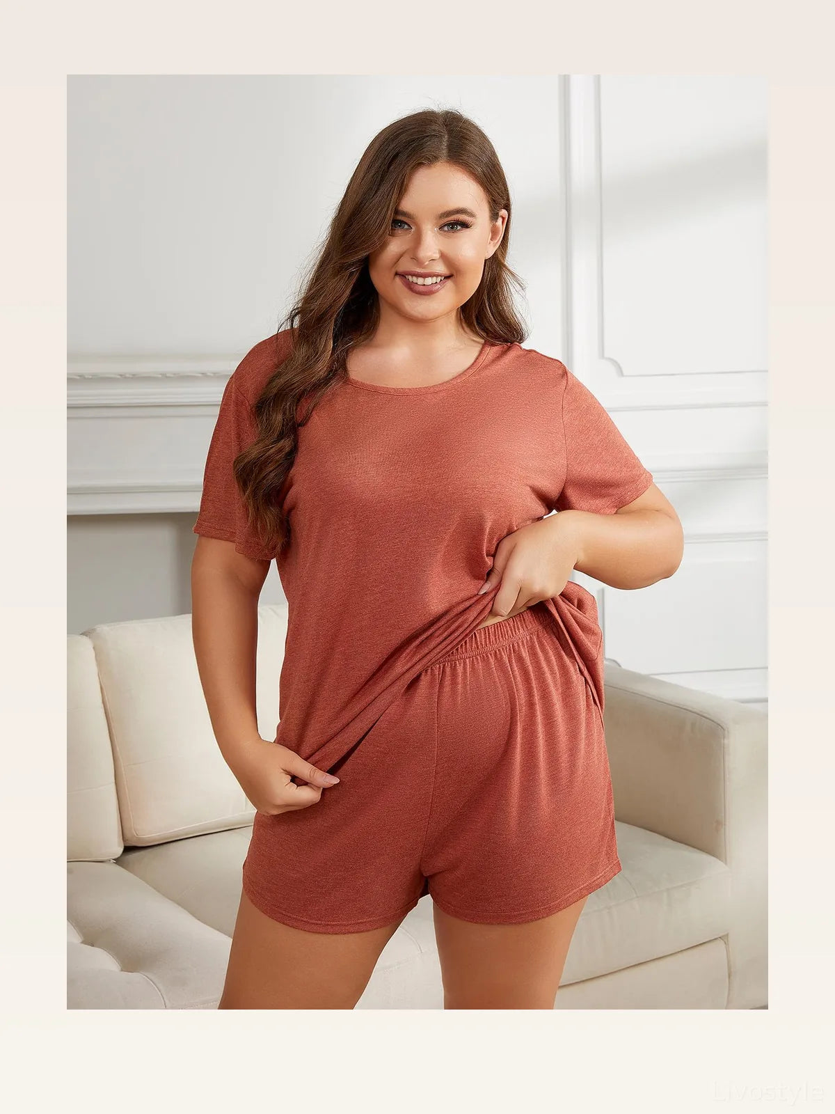 Round Neck Short Sleeve Two-Piece Loungewear Set