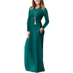 Women Long Sleeve Loose Plain Maxi Dresses Casual Long Dresses with Pockets
