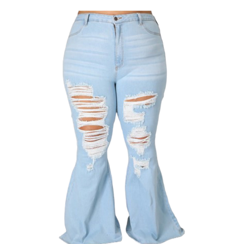 Women's Plus Size Distressed Flare Denim Pants
